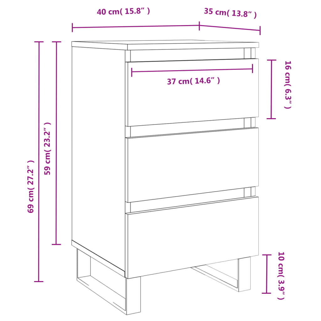 Comodini 2 pz Bianco Lucido 40x35x69 cm in Legno Multistrato