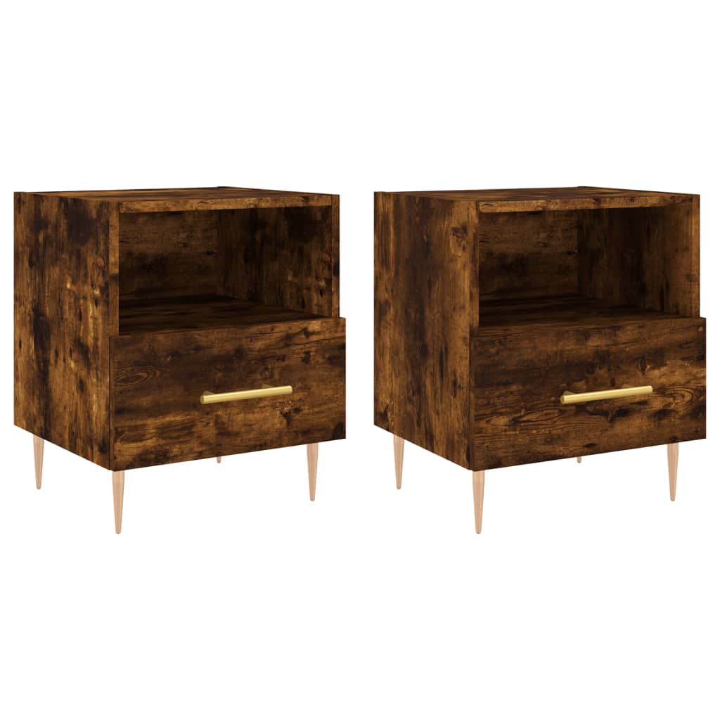 Comodini 2 pz Rovere Fumo 40x35x47,5 cm in Legno Multistrato