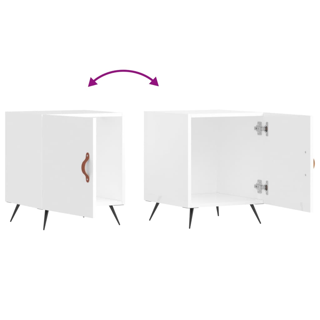 Comodini 2 pz Bianco Lucido 40x40x50 cm in Legno Multistrato