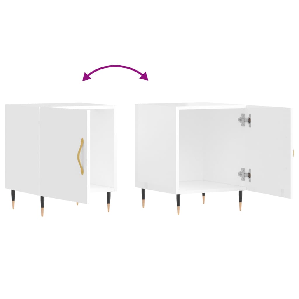 Comodini 2 pz Bianco Lucido 40x40x50 cm in Legno Multistrato