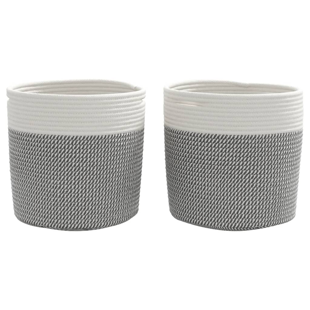 Cestini Portaoggetti 2pz Grigio e Bianco Ø28x28 cm in Cotone