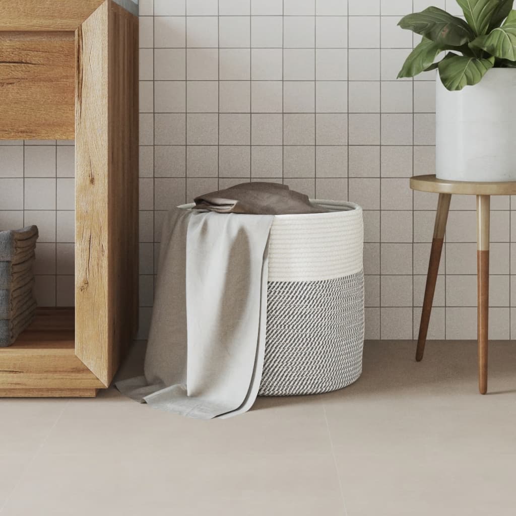 Cestino Portaoggetti Grigio e Bianco Ø40x35 cm in Cotone