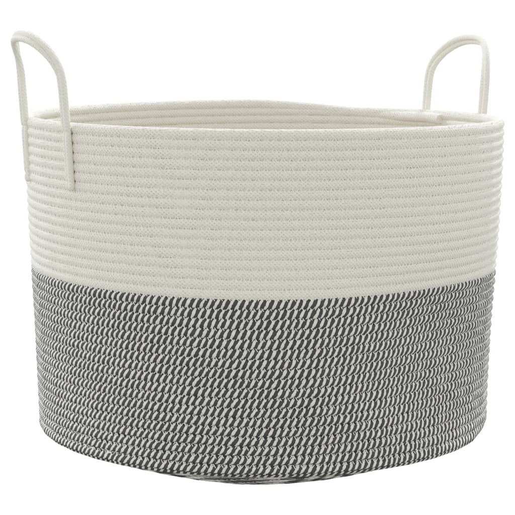 Cestino Portaoggetti Grigio e Bianco Ø51x33 cm in Cotone