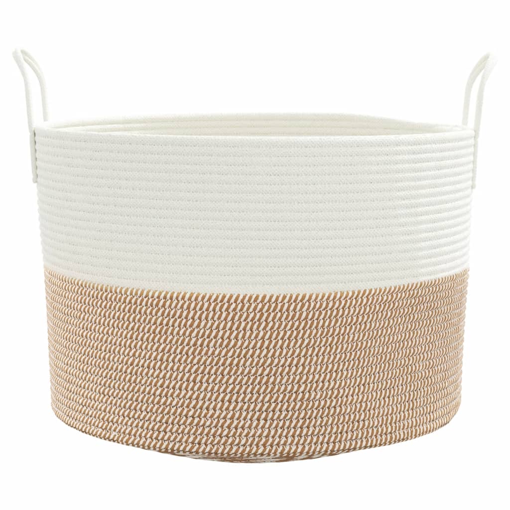 Cestino Portaoggetti Marrone e Bianco Ø51x33 cm in Cotone