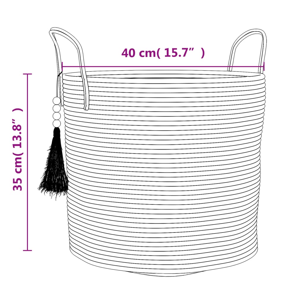 Cestino Portaoggetti Marrone e Bianco Ø40x35 cm in Cotone