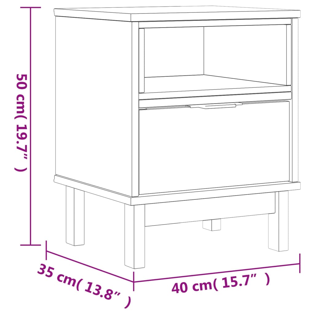 Comodino FLAM 40x35x50 cm in Legno Massello di Pino