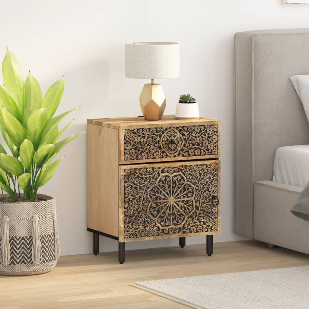 Comodino 50x33x60 cm in Legno Massello di Mango