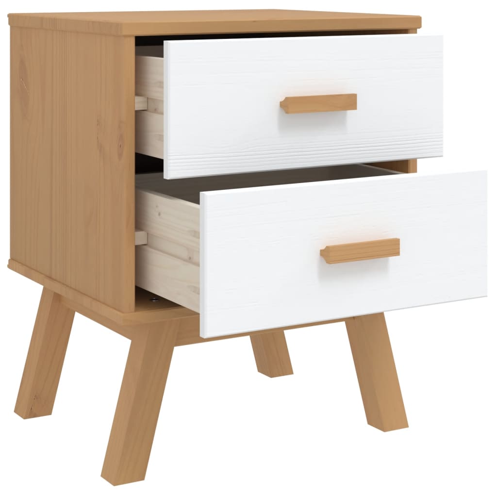 Comodino OLDEN Bianco e Marrone in Legno Massello di Pino