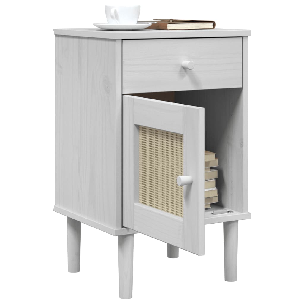 Comodino SENJA Aspetto Rattan Bianco 40x35x65 cm in Legno Pino