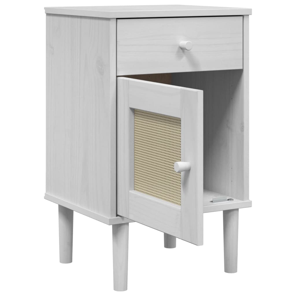 Comodino SENJA Aspetto Rattan Bianco 40x35x65 cm in Legno Pino
