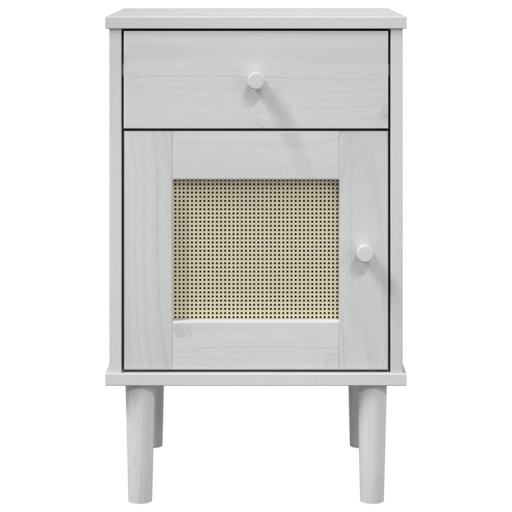 Comodino SENJA Aspetto Rattan Bianco 40x35x65 cm in Legno Pino