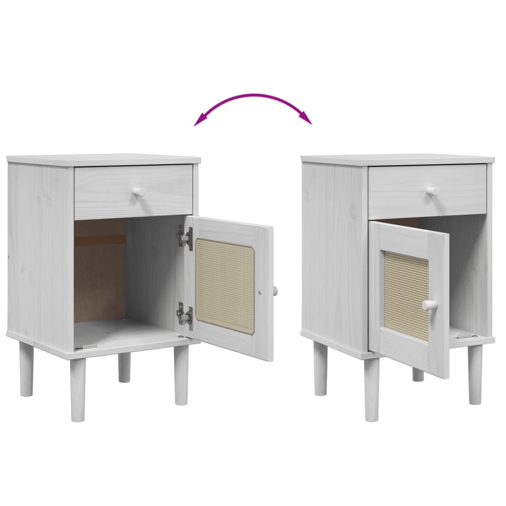 Comodino SENJA Aspetto Rattan Bianco 40x35x65 cm in Legno Pino