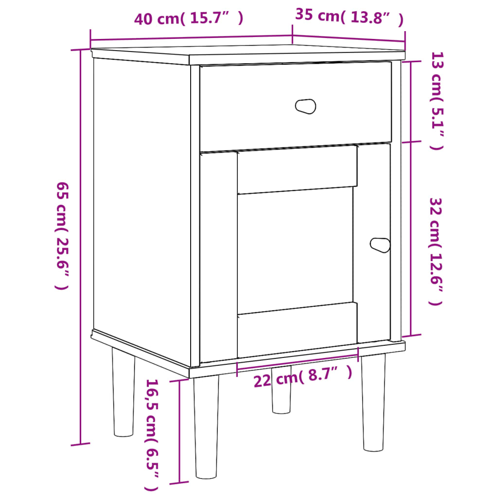 Comodino SENJA Aspetto Rattan Bianco 40x35x65 cm in Legno Pino