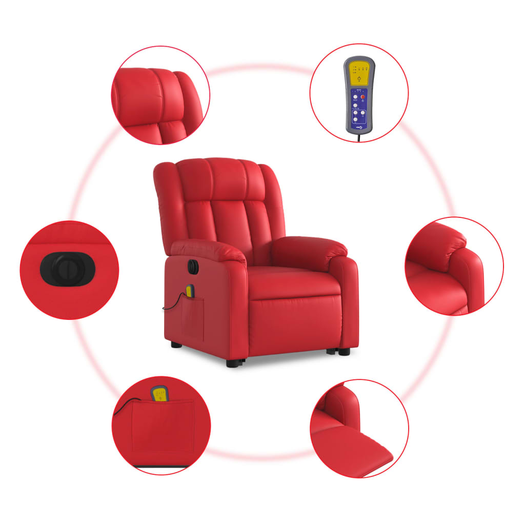 Poltrona Alzapersona Reclinabile Elettrica Rossa in Similpelle