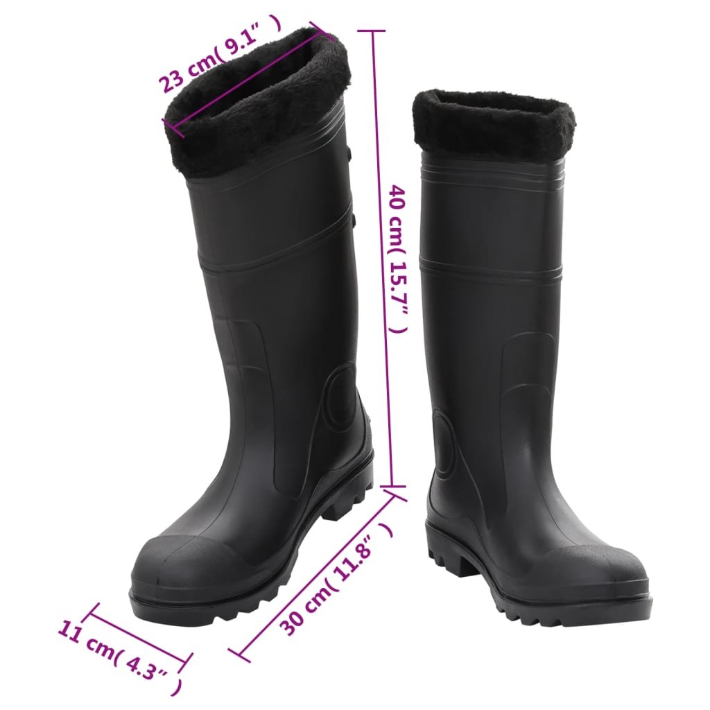 Stivali da Pioggia con Calzini Rimovibili Neri Misura 44 cm PVC