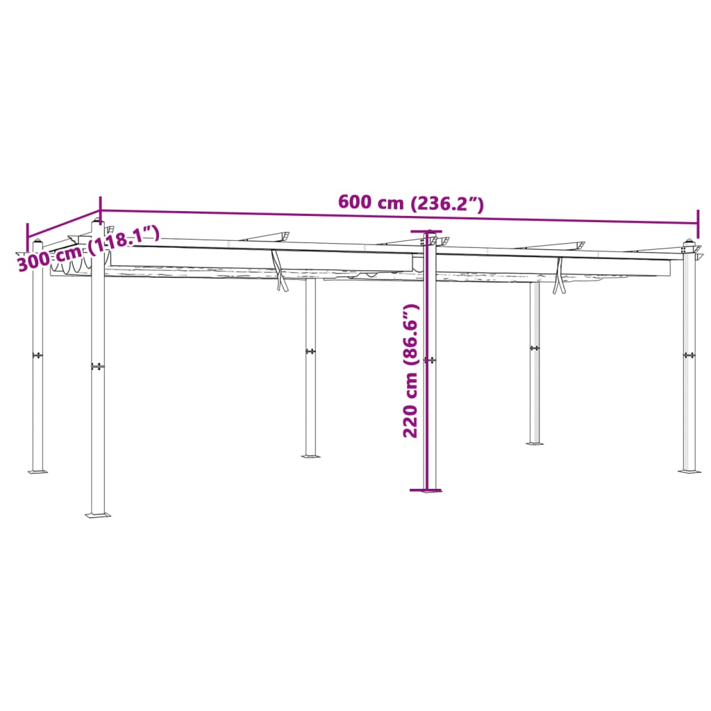 Gazebo Giardino con Tetto Retrattile Antracite 3x6 m Alluminio