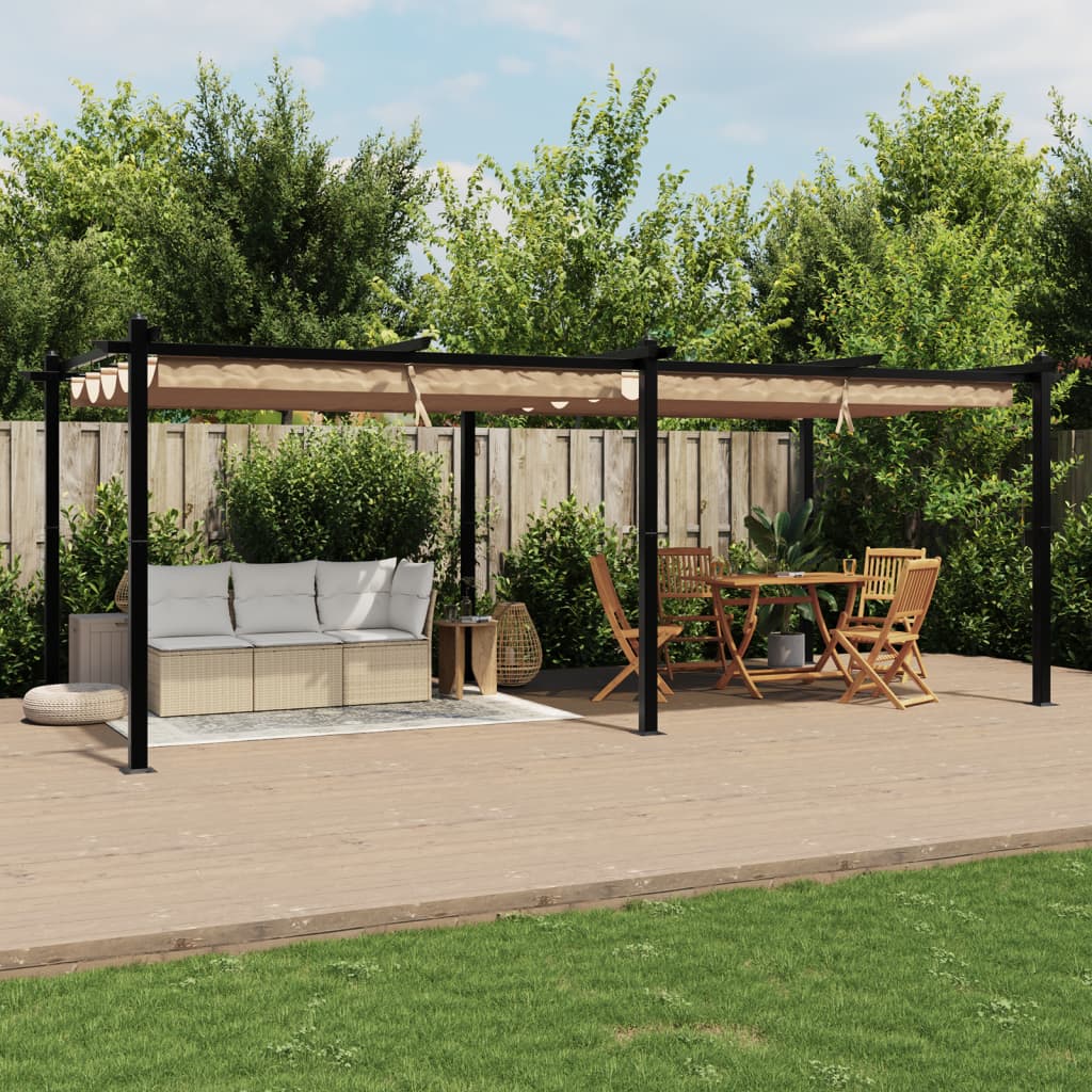 Gazebo da Giardino con Tetto Retrattile Tortora 3x6 m Alluminio