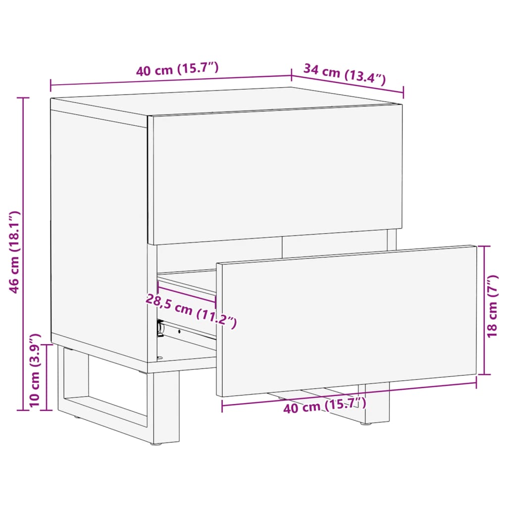 Comodini 2pz 40x34x46 cm in Legno Massello di Recupero