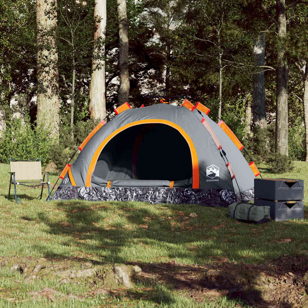 Tenda Campeggio 4 Persone Grigio e Arancione a Rilascio Rapido