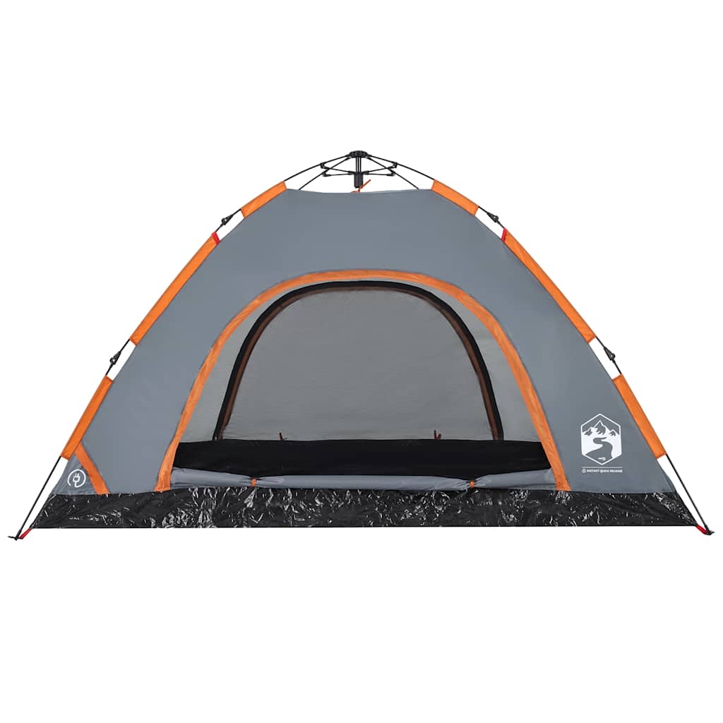 Tenda Campeggio 4 Persone Grigio e Arancione a Rilascio Rapido