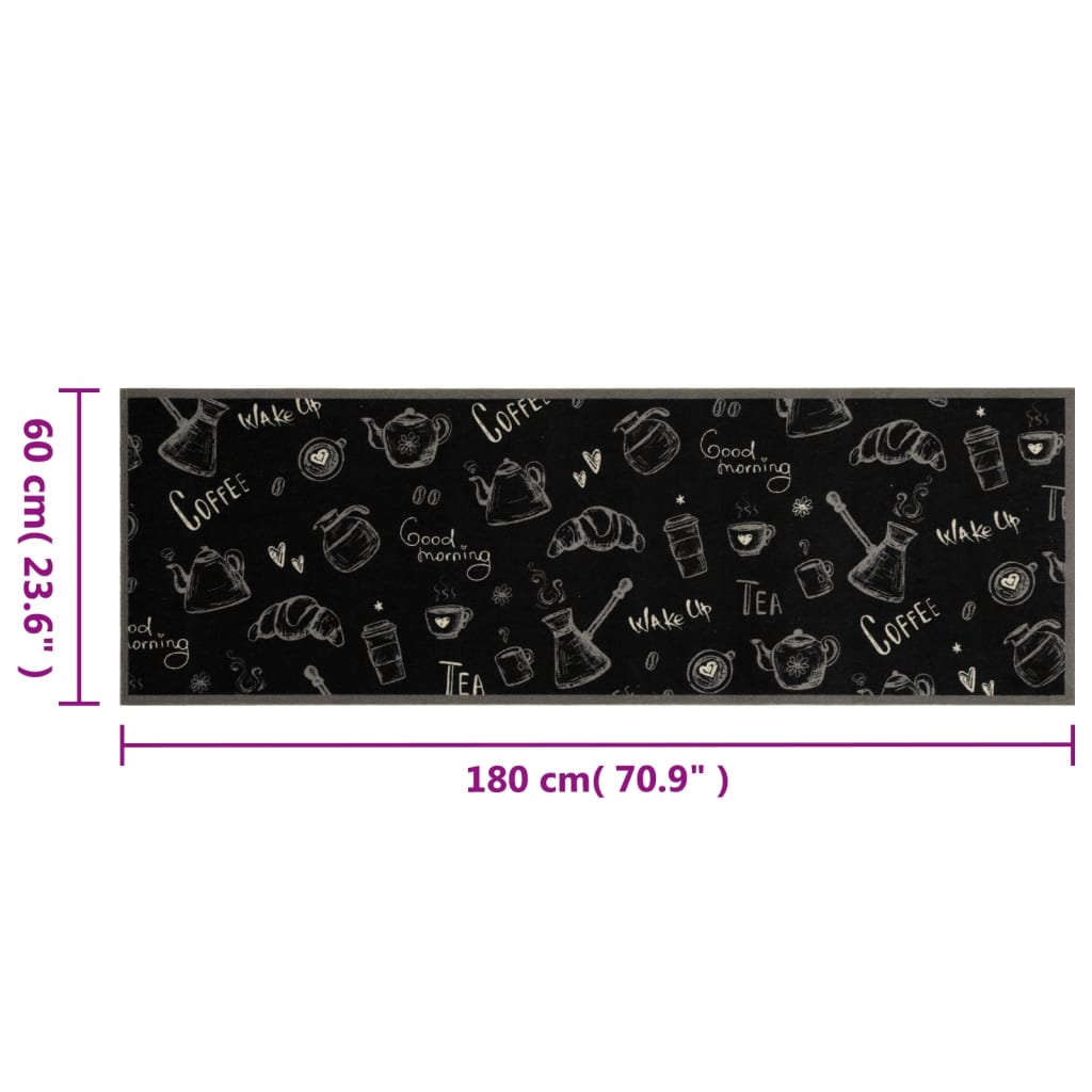 Tappeto da Cucina Lavabile Nero Mattutino 60x180 cm in Velluto