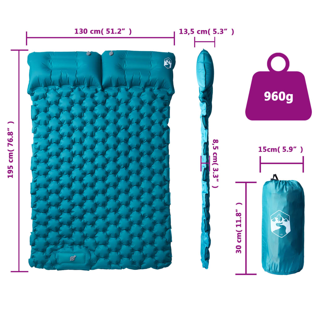 Materasso da Campeggio Autogonfiabile con Cuscini 2 Persone Blu