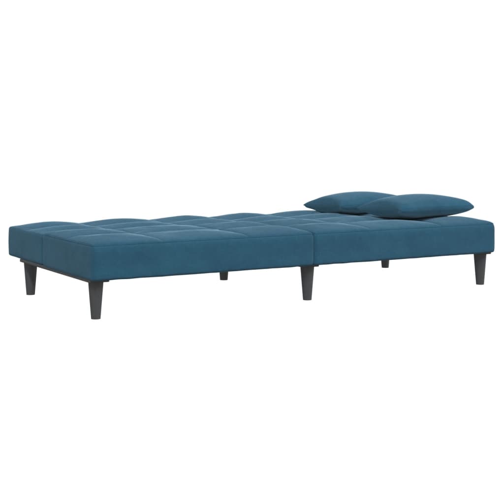 Divano Letto 2 Posti con Poggiapiedi Blu in Velluto
