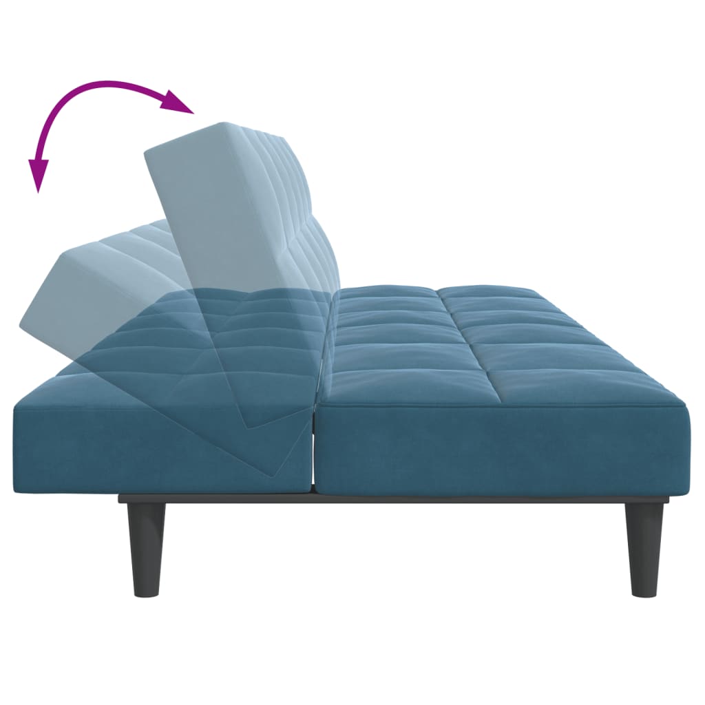 Divano Letto 2 Posti con Poggiapiedi Blu in Velluto