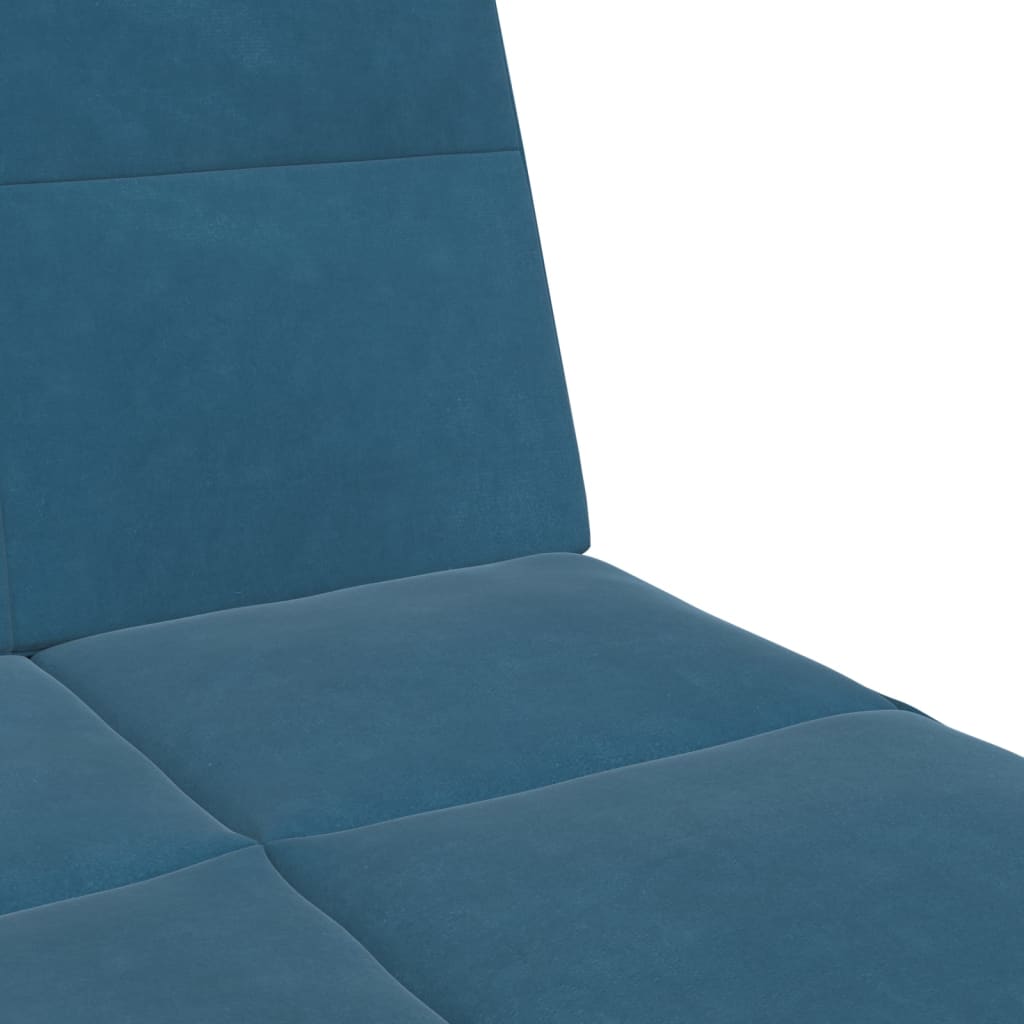 Divano Letto 2 Posti con Poggiapiedi Blu in Velluto