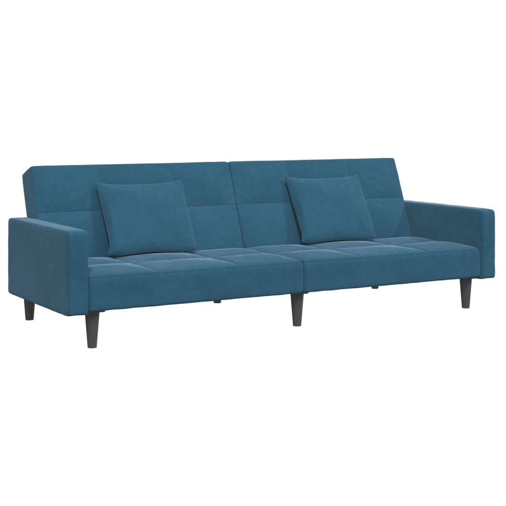 Divano Letto 2 Posti con Poggiapiedi Blu in Velluto