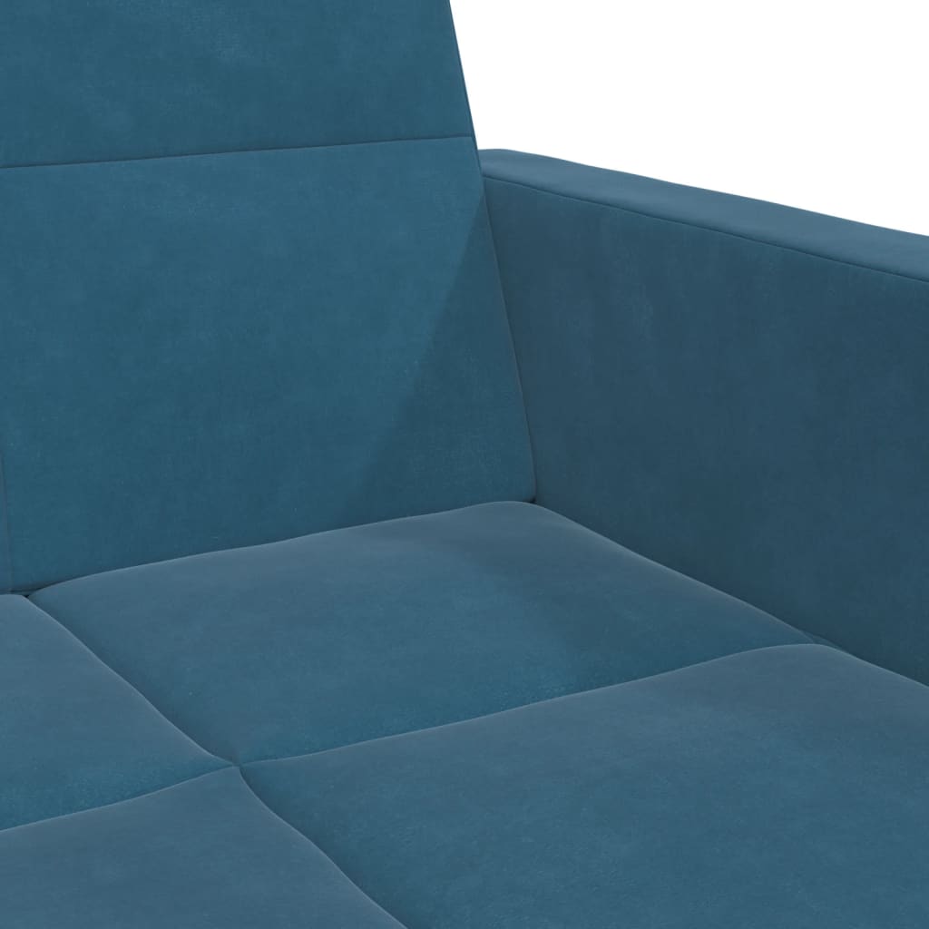 Divano Letto 2 Posti con Poggiapiedi Blu in Velluto