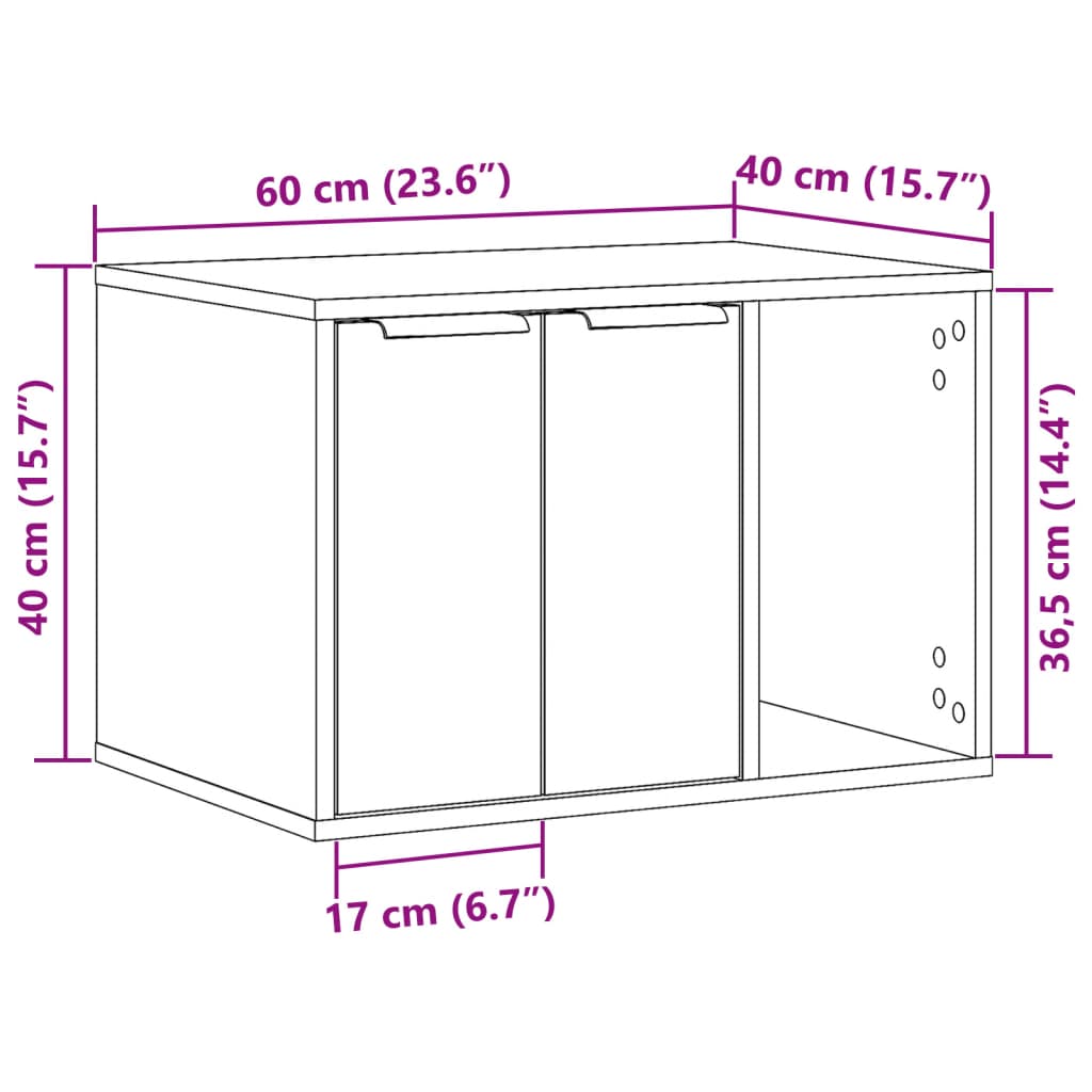 Recinto Lettiera Gatti Legno Vecchio 60x40x40 cm in Truciolato