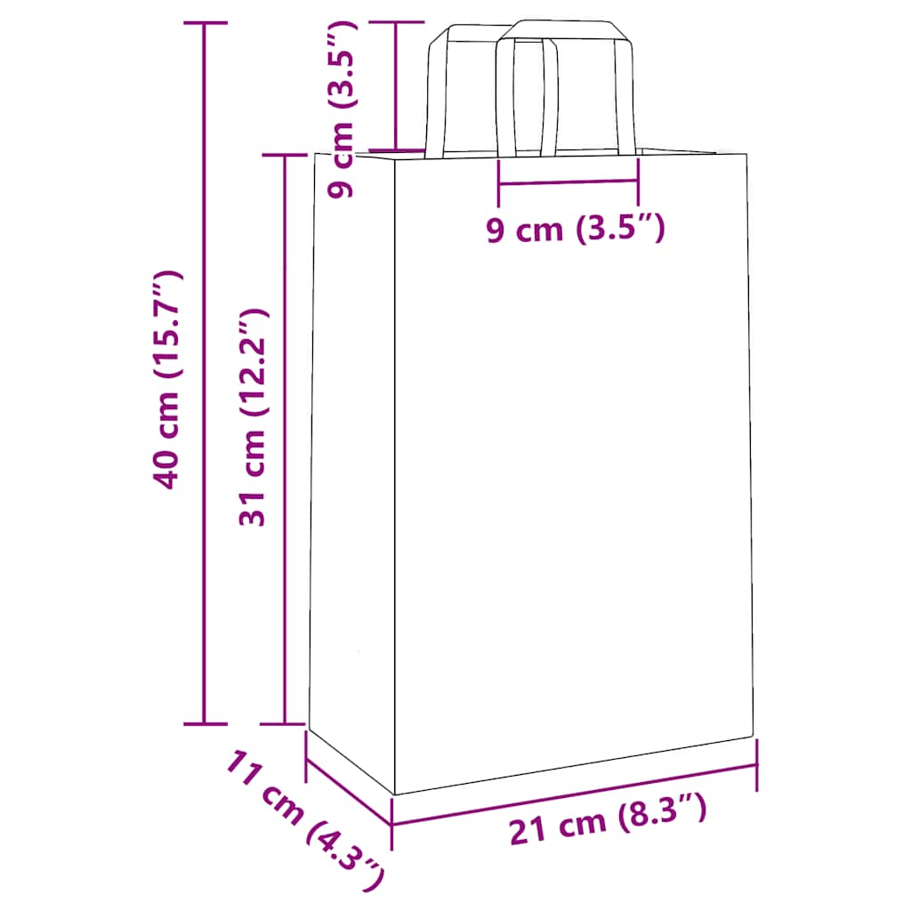 Sacchetti di Carta 250 pz con Manici Blu 21x11x31 cm