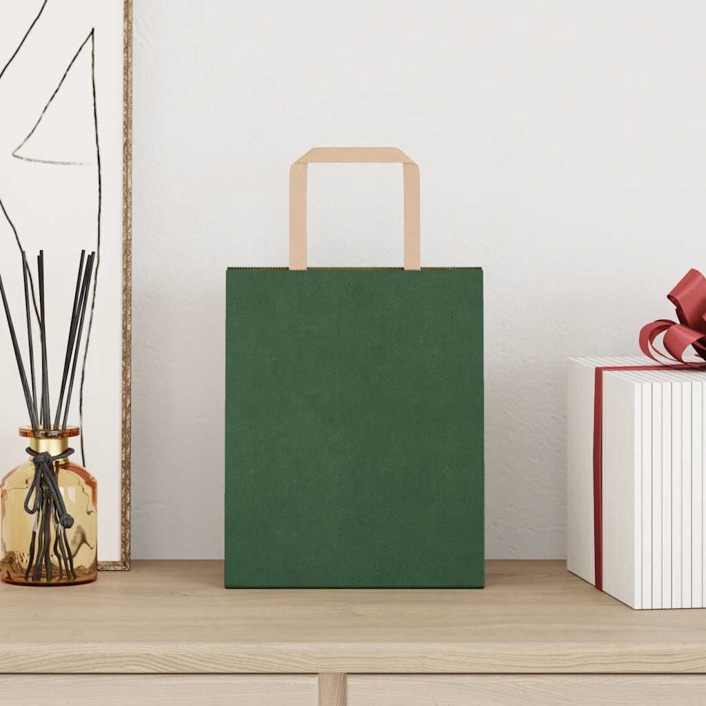 Sacchetti di Carta 50 pz con Manici Verdi 18x8x22 cm