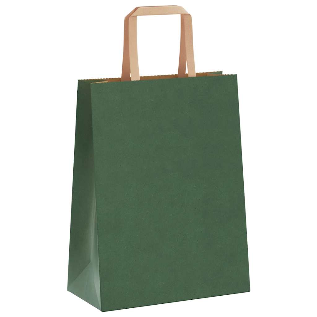 Sacchetti di Carta 50 pz con Manici Verdi 21x11x28 cm