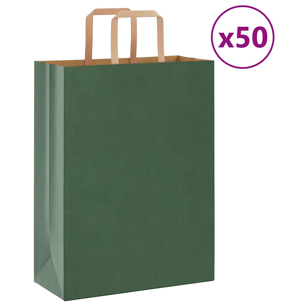 Sacchetti di Carta 50 pz con Manici Verdi 26x12x35 cm