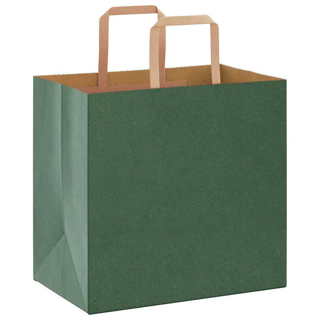 Sacchetti di Carta 50 pz con Manici Verdi 26x17x25 cm