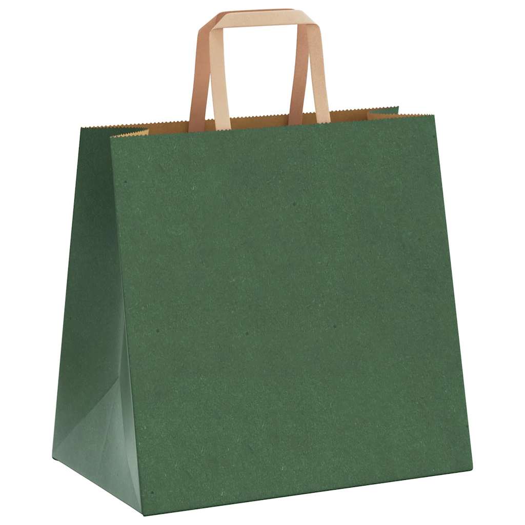Sacchetti di Carta 50 pz con Manici Verdi 26x17x25 cm