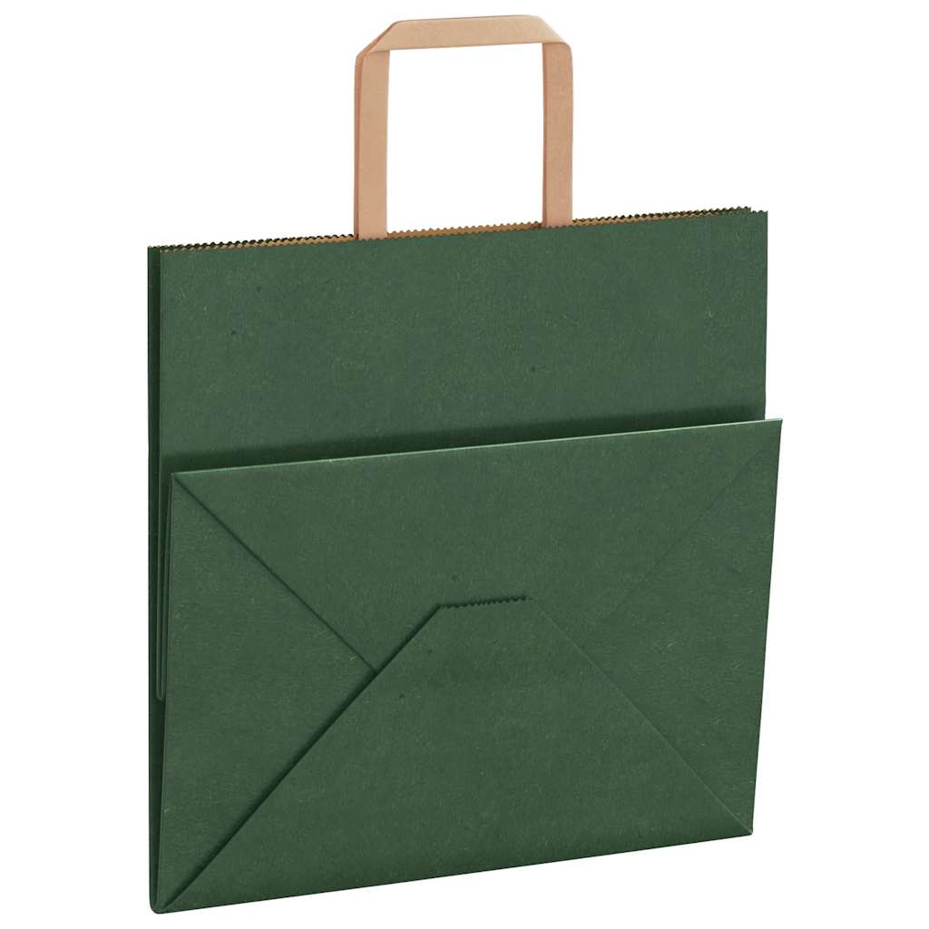 Sacchetti di Carta 50 pz con Manici Verdi 26x17x25 cm