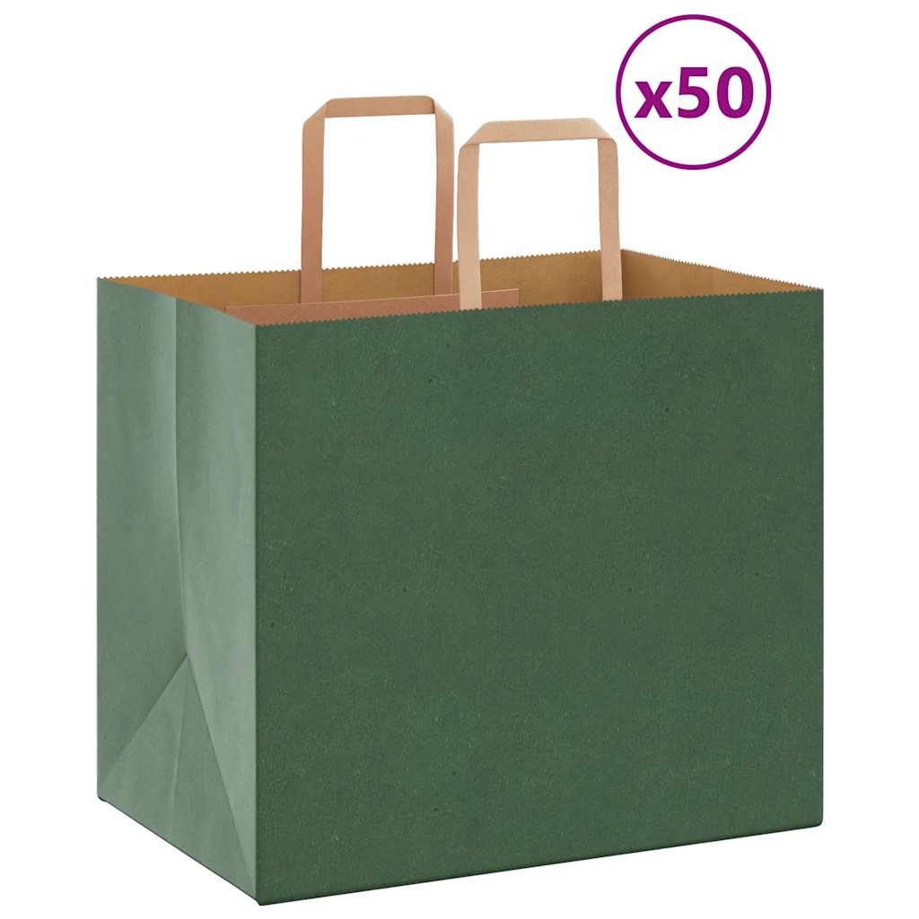 Sacchetti di Carta 50 pz con Manici Verdi 32x22x28 cm