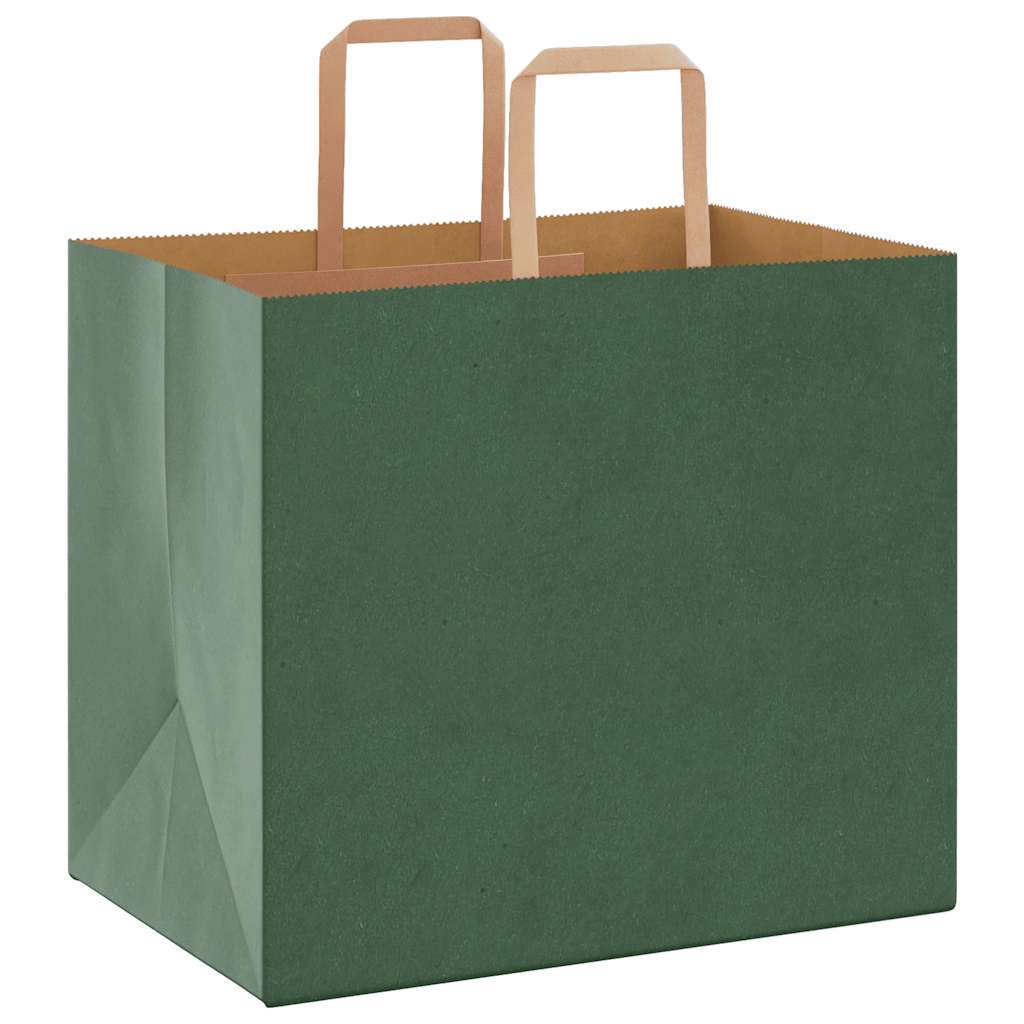 Sacchetti di Carta 50 pz con Manici Verdi 32x22x28 cm