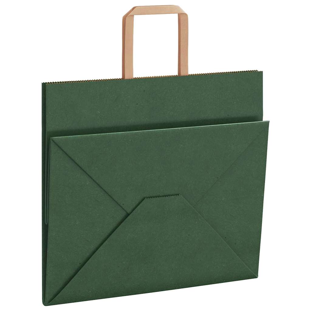 Sacchetti di Carta 50 pz con Manici Verdi 32x22x28 cm