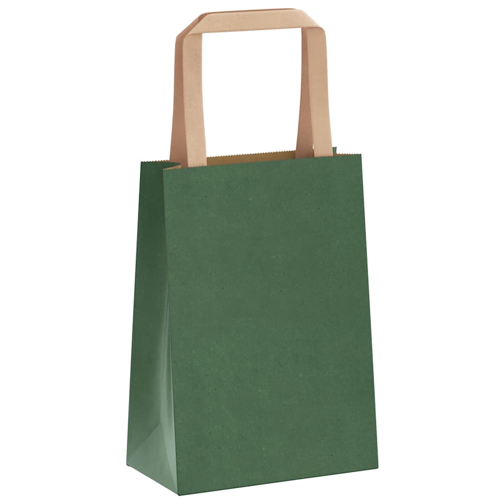 Sacchetti di Carta 250 pz con Manici Verdi 15x8x21 cm