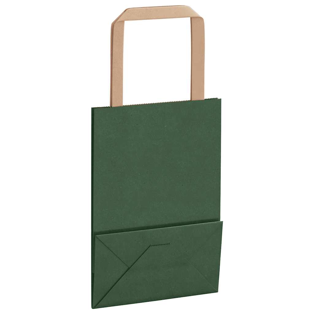 Sacchetti di Carta 250 pz con Manici Verdi 15x8x21 cm