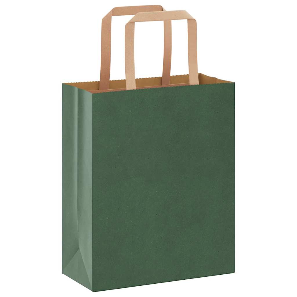 Sacchetti di Carta 250 pz con Manici Verdi 18x8x22 cm