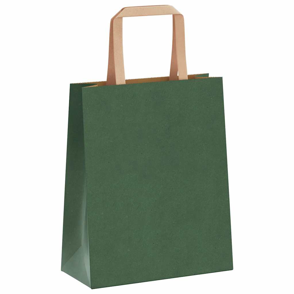 Sacchetti di Carta 250 pz con Manici Verdi 18x8x22 cm