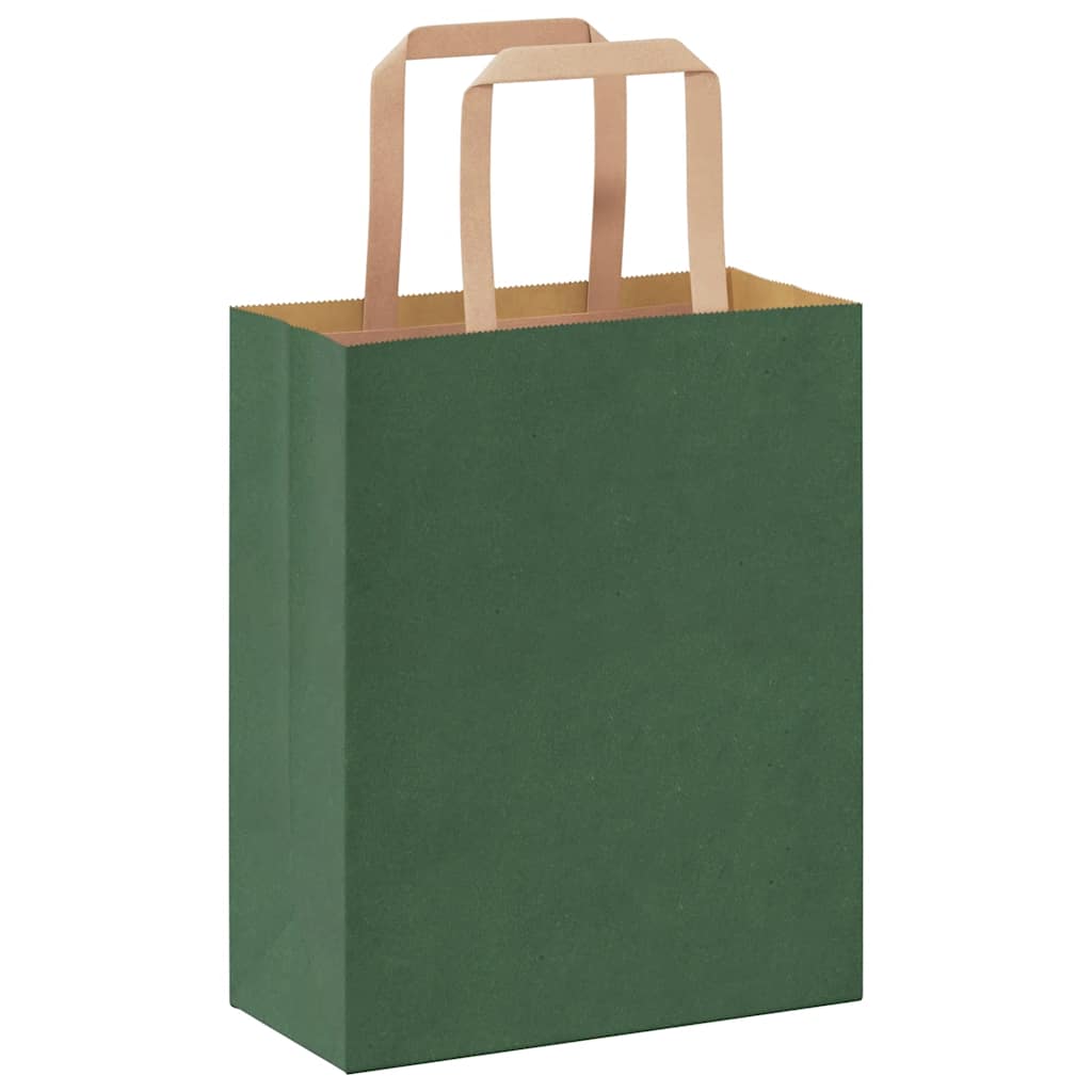Sacchetti di Carta 250 pz con Manici Verdi 18x8x22 cm