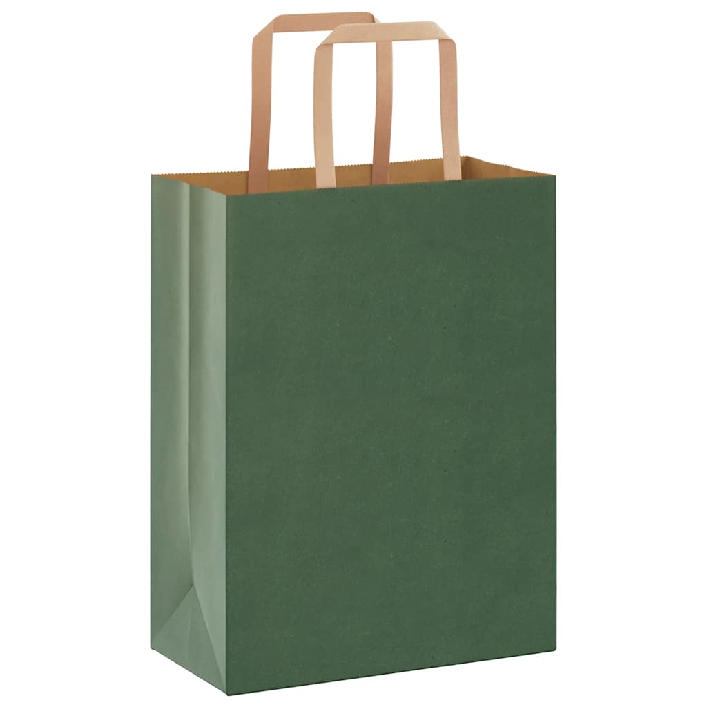 Sacchetti di Carta 250 pz con Manici Verdi 21x11x28 cm