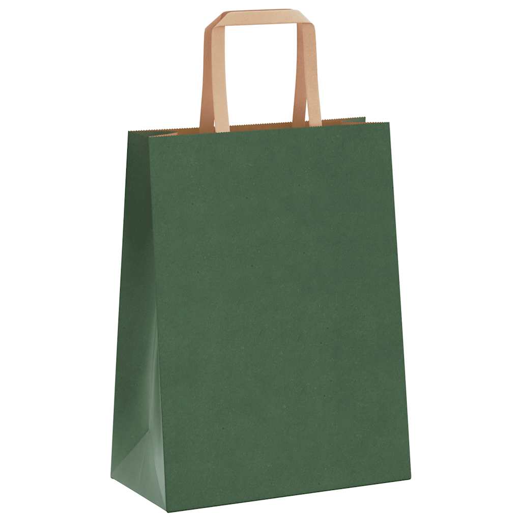 Sacchetti di Carta 250 pz con Manici Verdi 21x11x28 cm