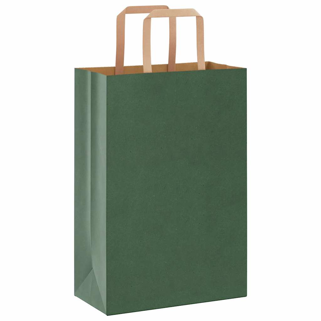 Sacchetti di Carta 250 pz con Manici Verdi 21x11x31 cm